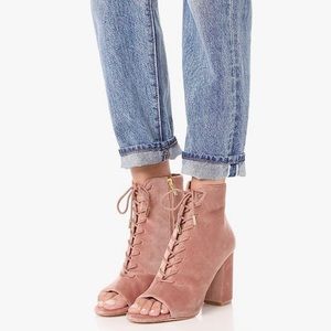 Joie Lakia Light Mauve Velvet Lace Up Open Toe Booties Si